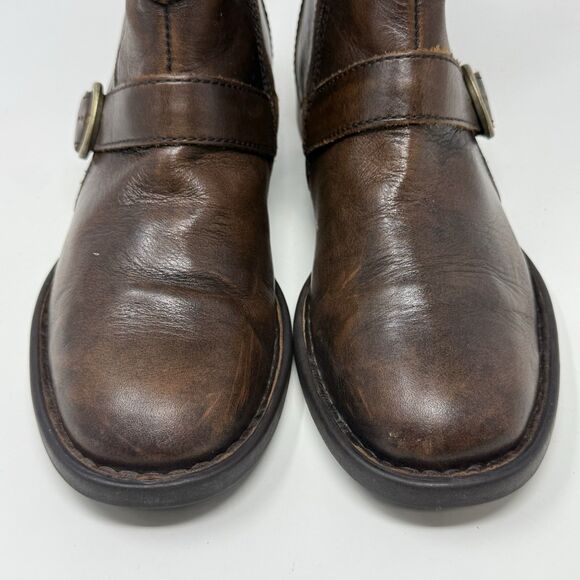 Born Mayne Boots Womens 7 M Brown Leather Distressed Side Zipper Buckles Biker - Picture 7 of 16